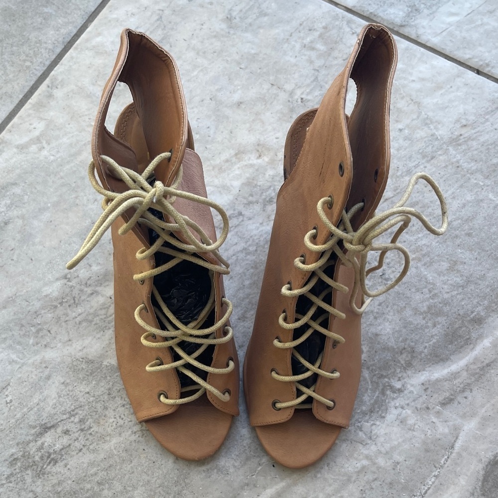 Liliana Brown Lace-Up Open Toe Boots